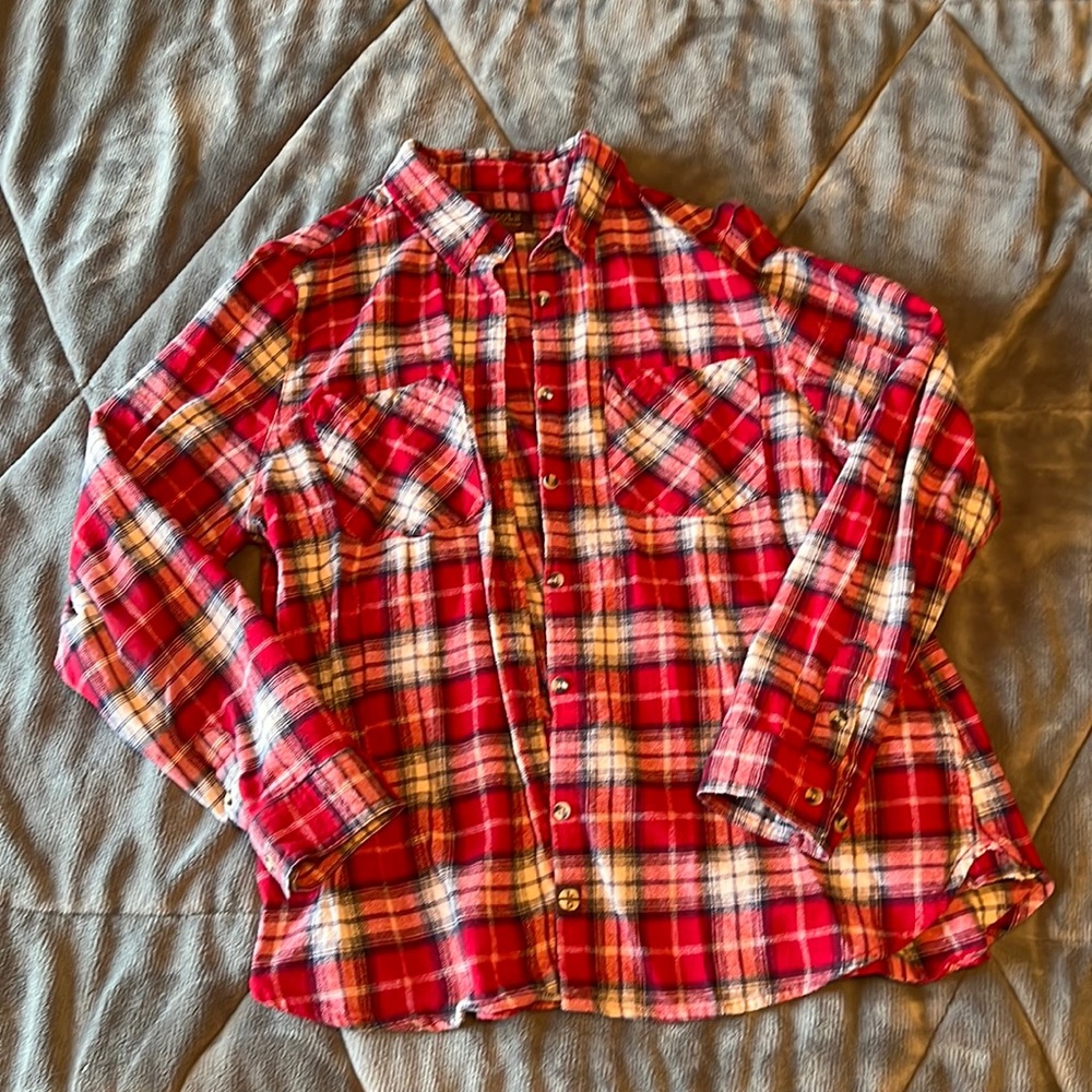 Large Red Button Down Plaid Shirt